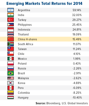 emerging markets total returns for 2014